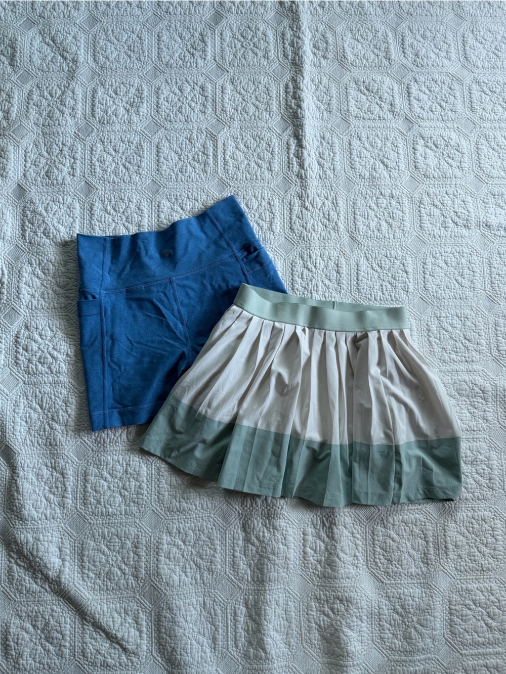 Athleta Girls Two-Piece Skirt & Short Set in Blue and Mint bundle size 12 &14
